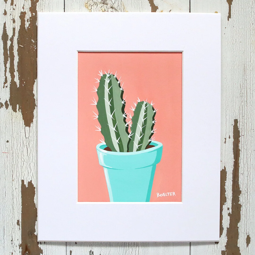Turquoise Potted Cacti on Pink | Original