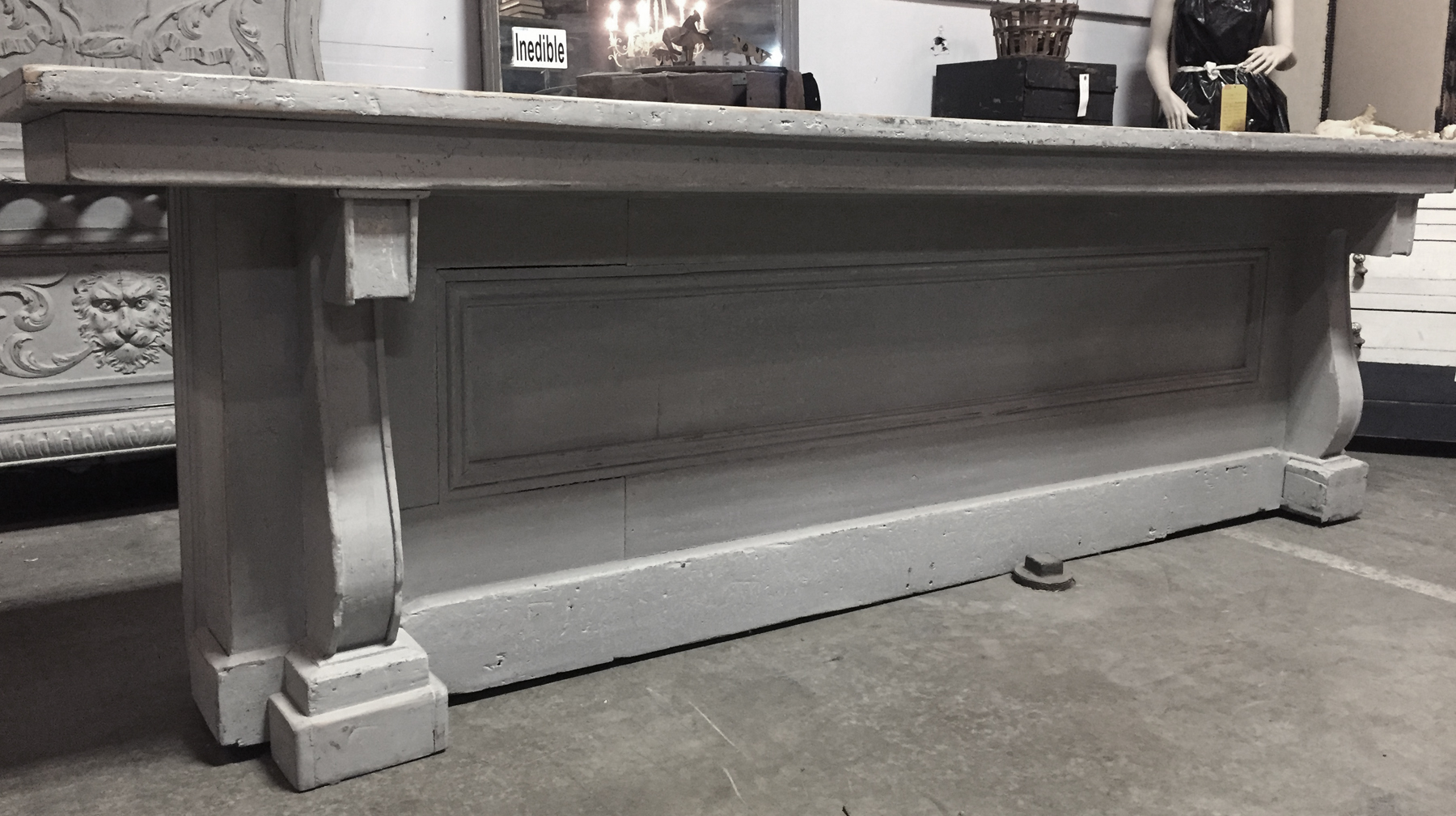 The 19th century vintage store counter makes a wonderful bar and fits right in between 2 columns in the pavillion. The back is fitted with shelves for storage, dimensions are 113X25: Fee: $300