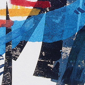 A detail of a Chine-colle©, combining the element of collage with printmaking using GOLDEN Soft Gel and OPEN Acrylics.