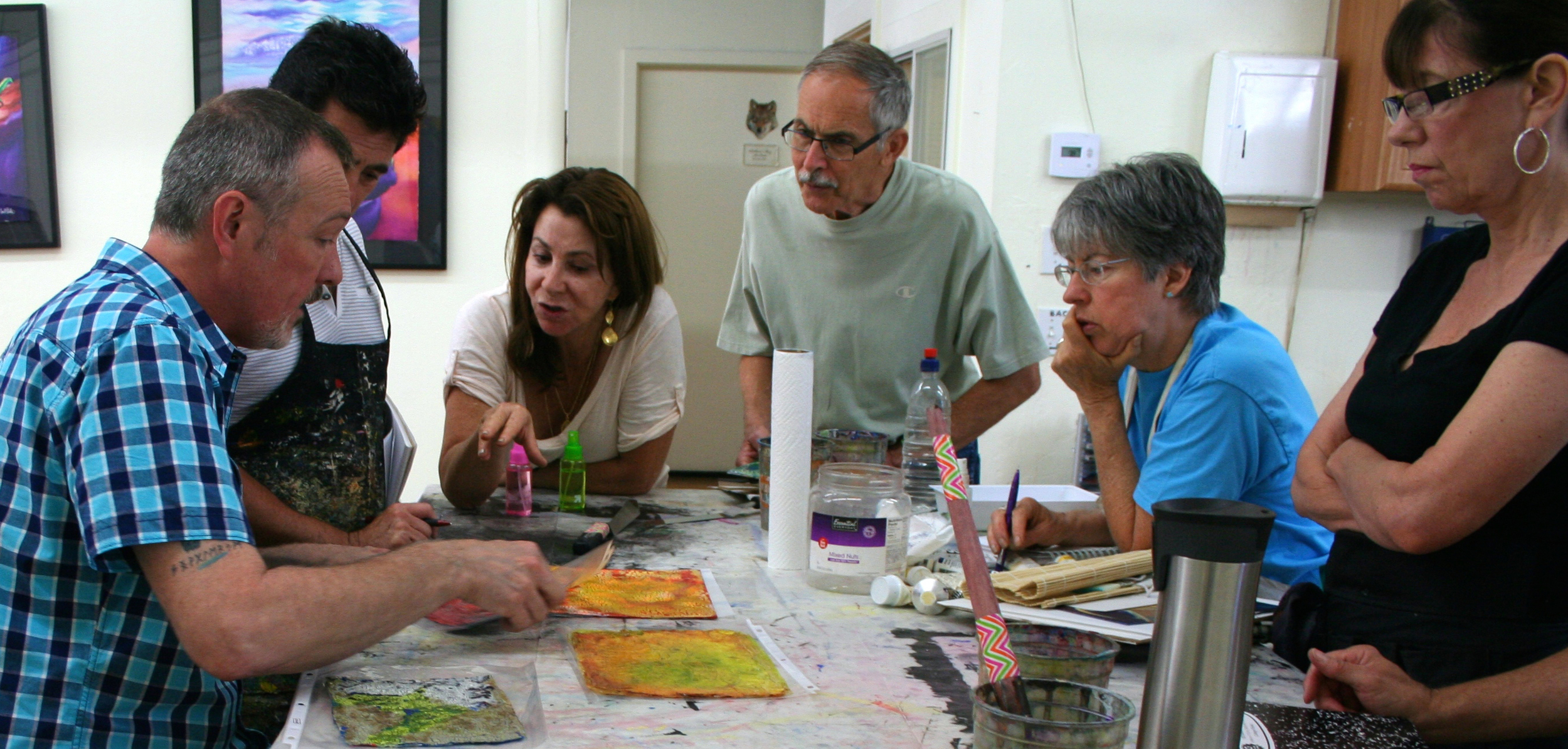 Here I’m demonstrating to students the application of crackle paste and how to achieve different looks.