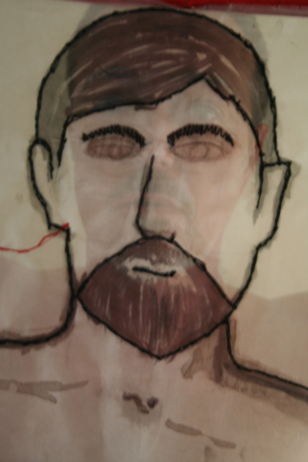 Another view of face in progress, I really like the way the real is seen behind the artificial (layering like history what is real with what we think happened), especially effective for its preformance aspect.