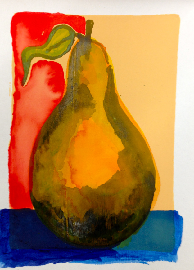 Pear painted on Absorbent Ground, aka “Liquid Watercolor Paper” and in this case tinted with fluid Quinacridone Nickel Azo Gold.