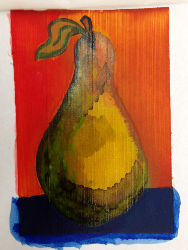 Pear painted on Acrylic Ground for Pastels. This was also tinted with one of my favorite colors Quinacridone Nickel Azo Gold.