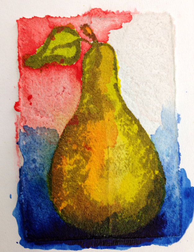 Pear painted on Fiber paste.