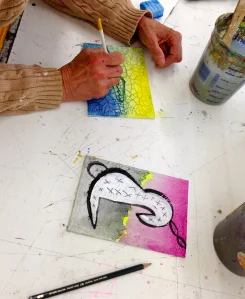 Alligators on Crackle Paste seems a natural fit and an abstract image on Fiber Paste.