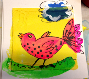 Painted with High Flow Acrylics in refillable markers on tinted Light Molding Paste.