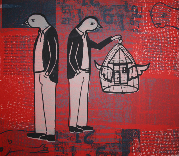 Caged, serigraph (silkscreen), 12 x 14 inches, edition of 12, 2007. Kevin Greeland