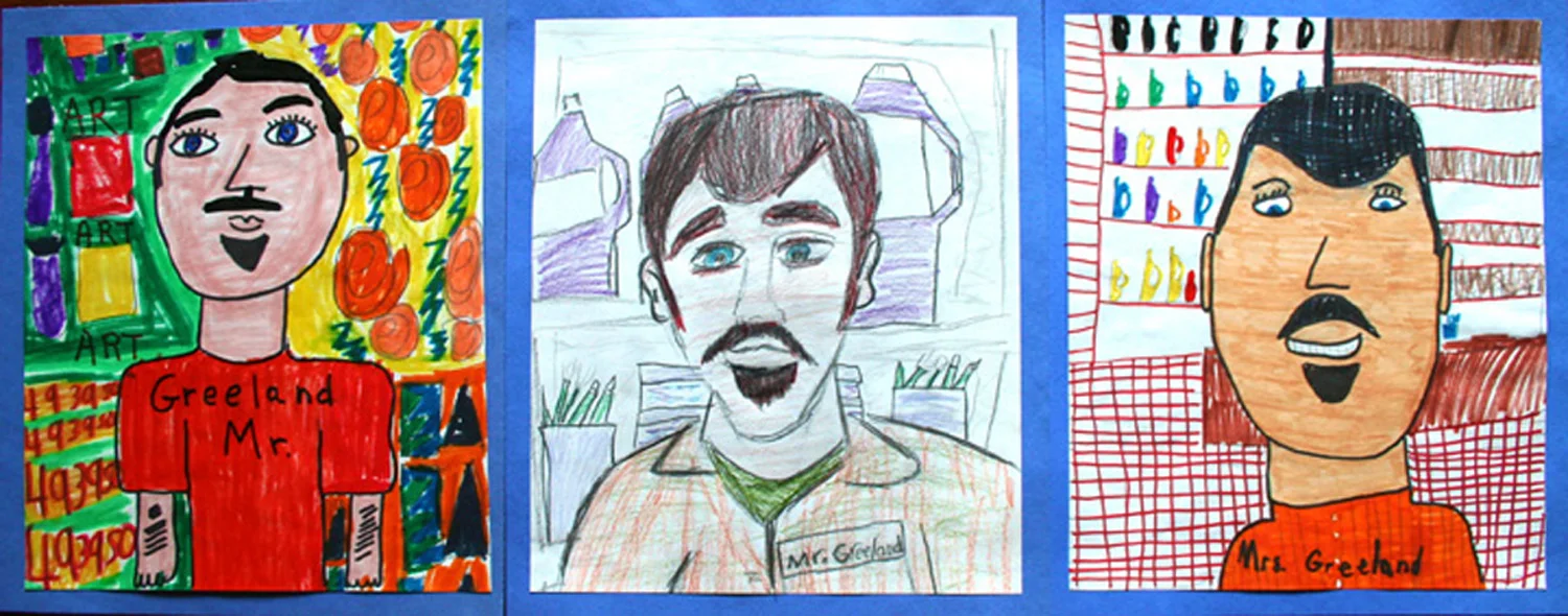 Portraits of Kevin completed by some of his younger students.