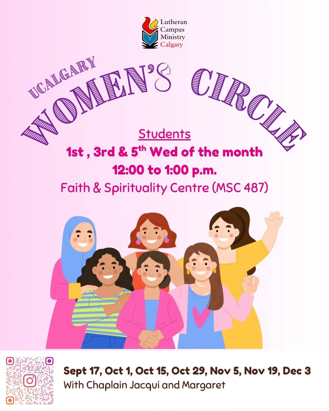 Women's Circle resumes this week! 

This program provides an inclusive space for those who identify as female, gender non-conforming or exploring femaleness to connect and reflect around a wide range of topics together! Co-hosted by Chaplain Jacqui a