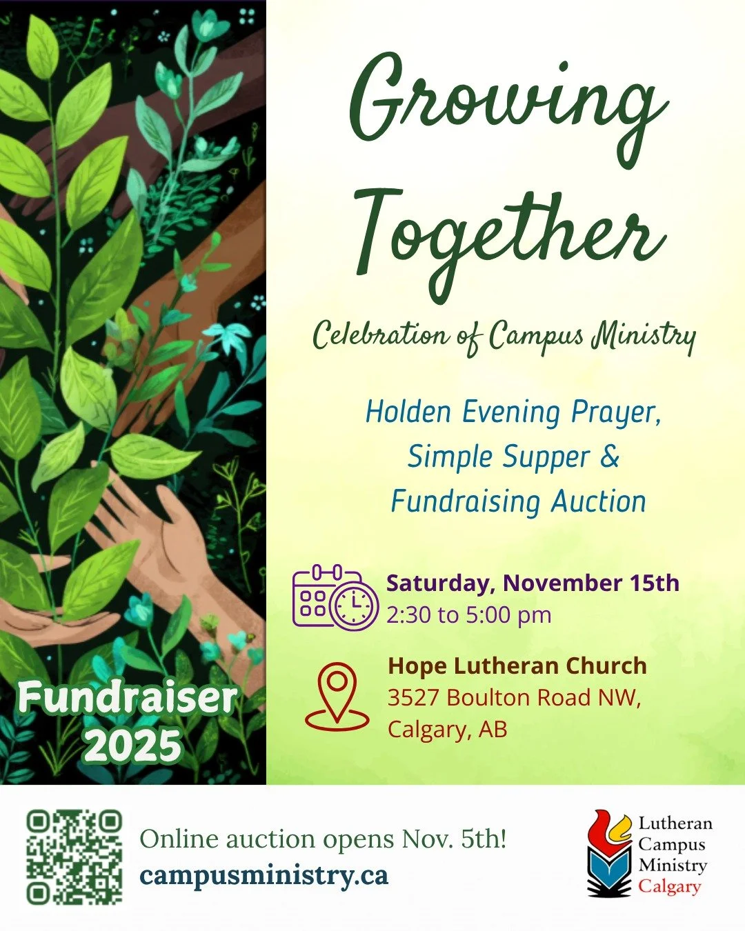 You are cordially invited to our annual fundraiser! Claim your FREE ticket at campusministry.ca.
Explore our work on campuses, and celebrate how much we are growing together with contemplative music, our signature simple supper, and auction…