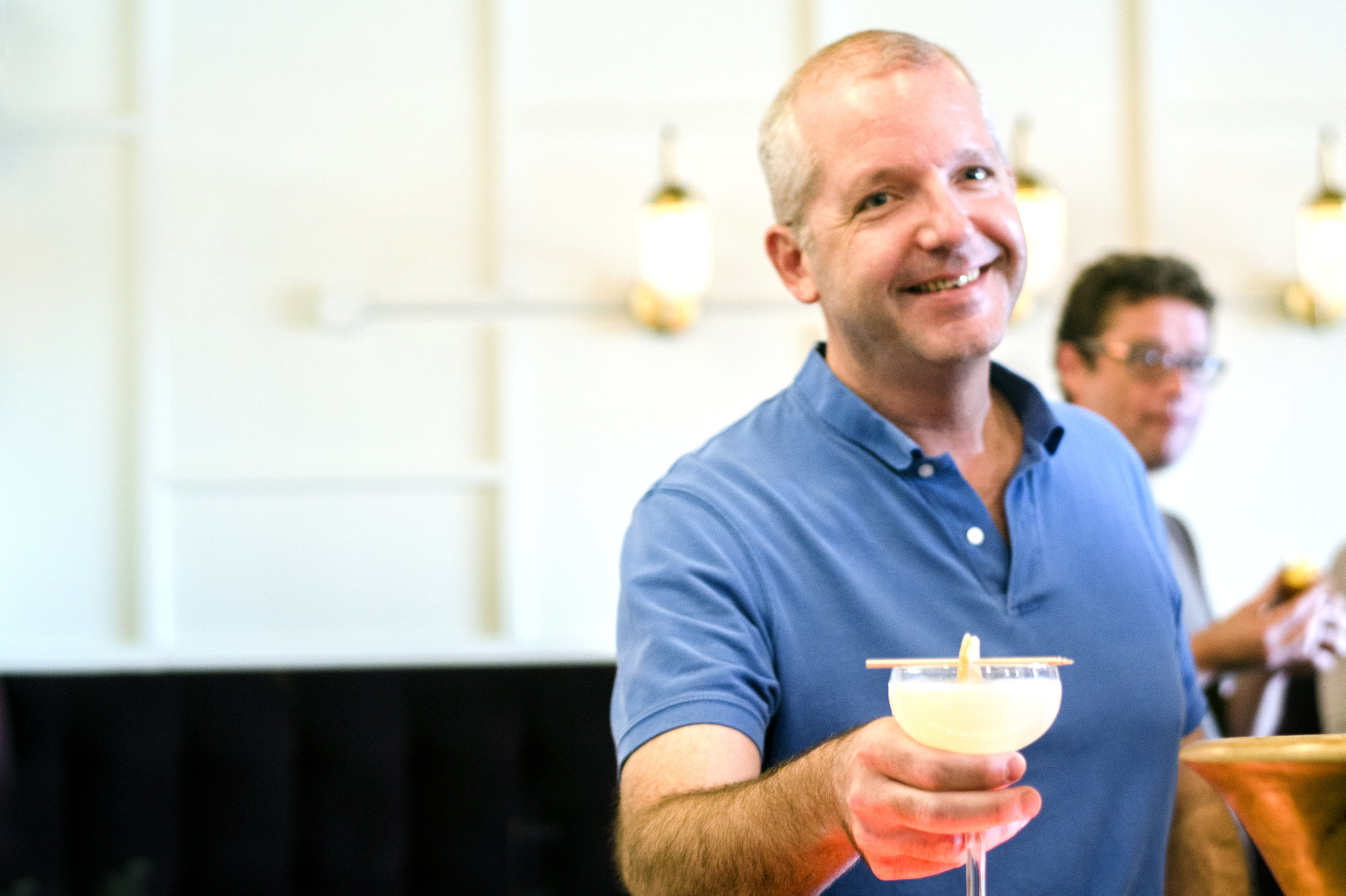 Steven Patterson drinking Doug's off-the-menu Corpse Reviver #5