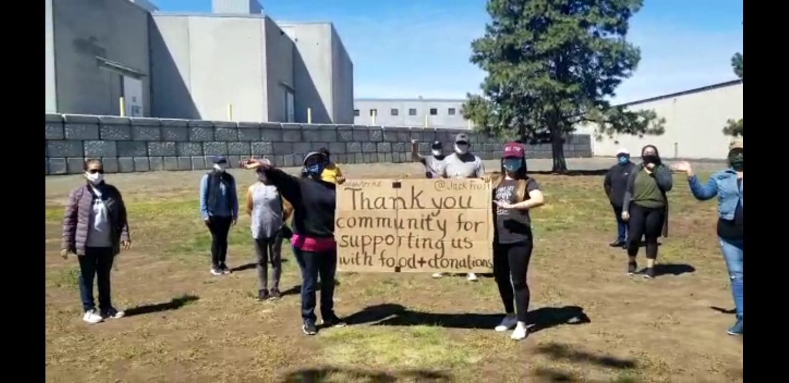  Screenshot from a video workers recorded to thank the community for all their support during the strike at Jack Frost.   Video/screenshot by Abby Ernest-Beck  