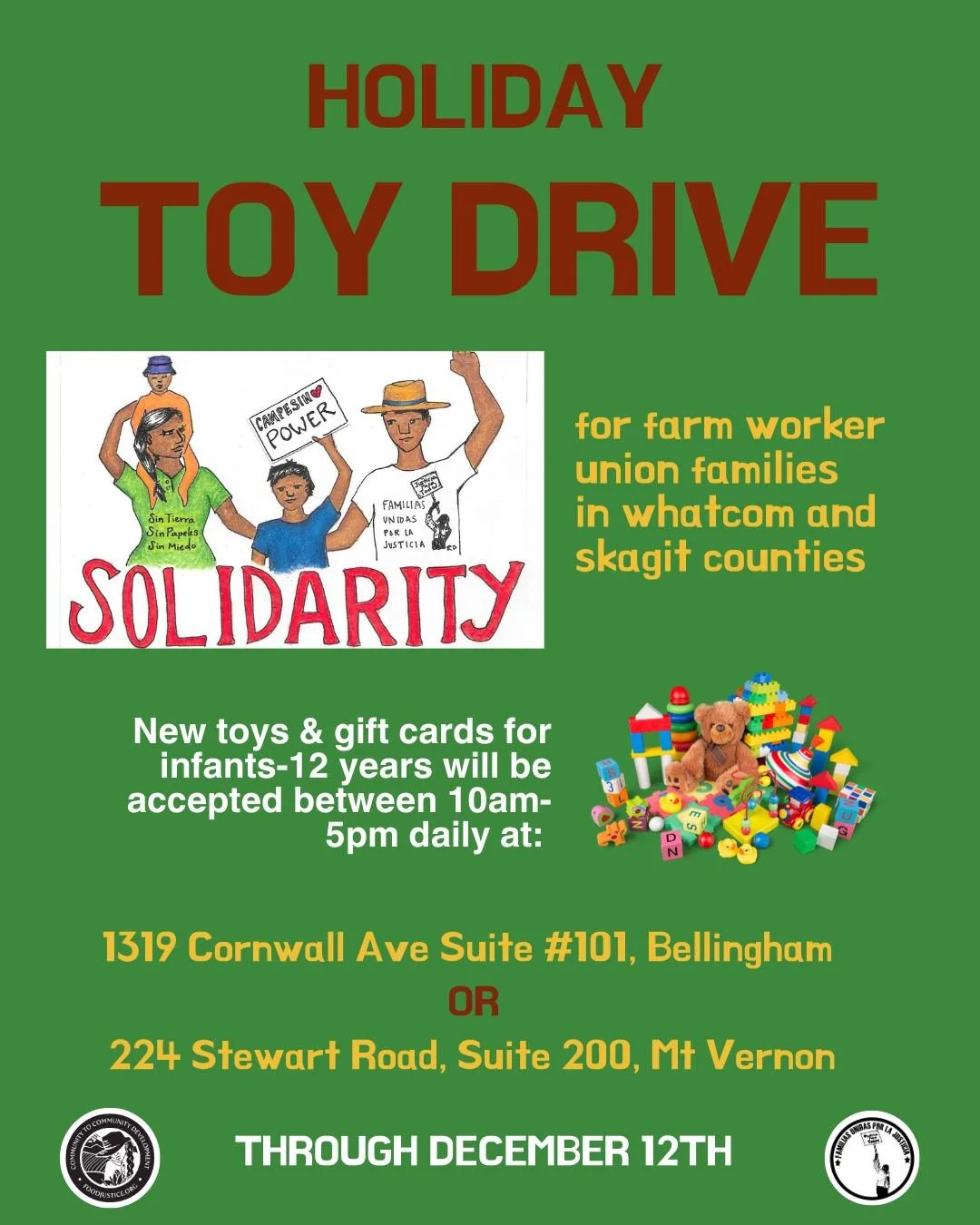 2025 has been a tough year for our farmworker families and this time of year, and their children deserve Happy Holidays!

C2C in Solidarity with @fujwashington is asking for you to help make Christmas bright by donating new unopened toys for kids age