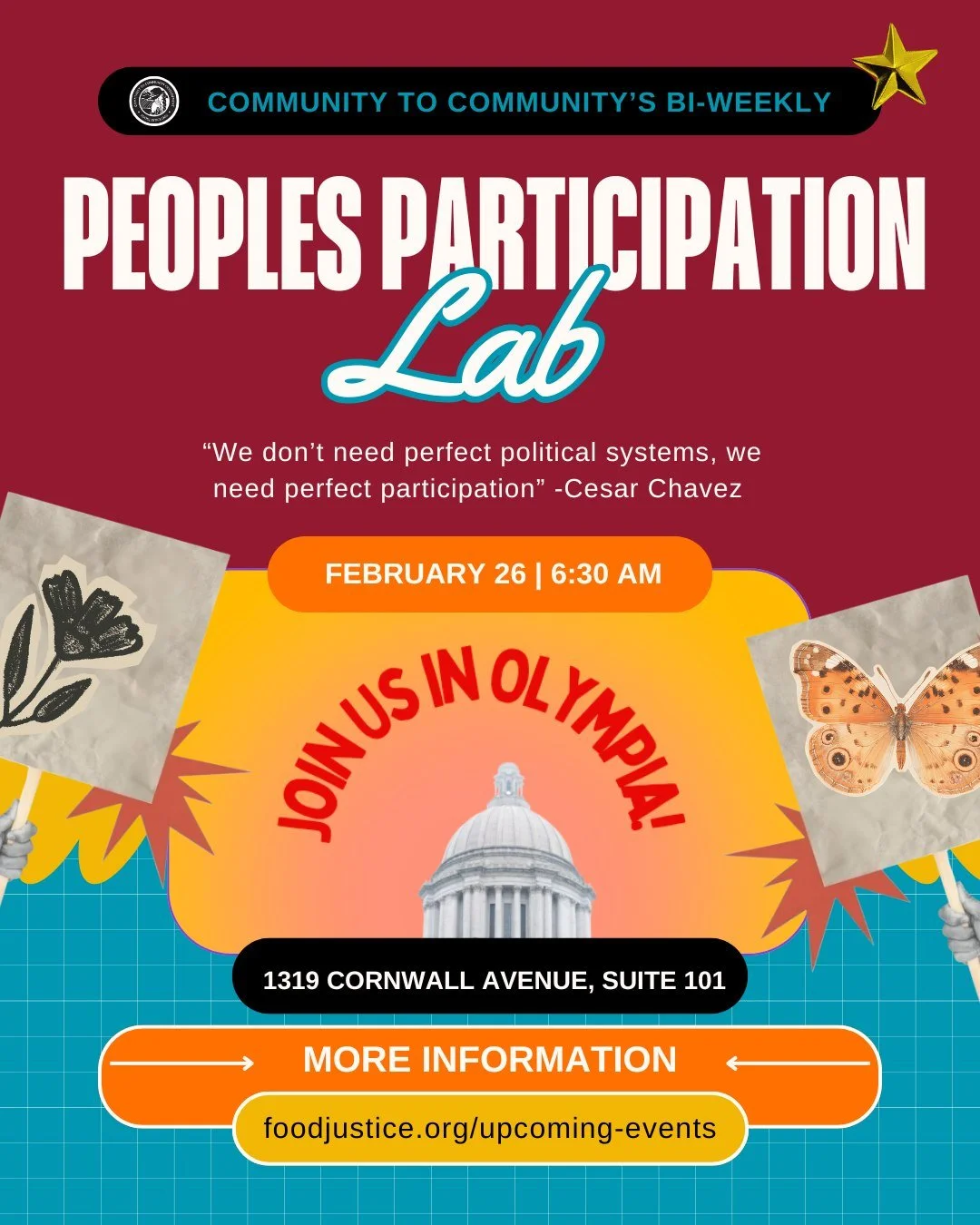 This Thursday instead of a traditional People&rsquo;s Participation Lab we will have a field trip PPL! C2C is hosting our annual advocacy day in Olympia. Our team and supporters like you will meet with Washington State Senators and Representatives to