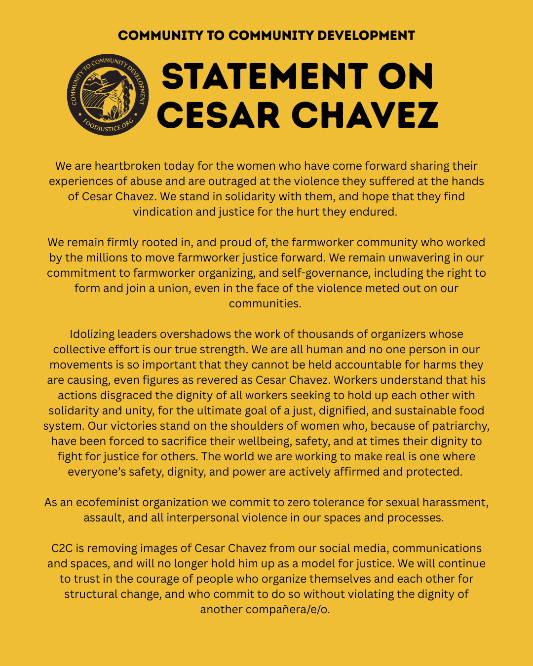 Declaración sobre  Cesar Chavez | Our Statement on Cesar Chavez
