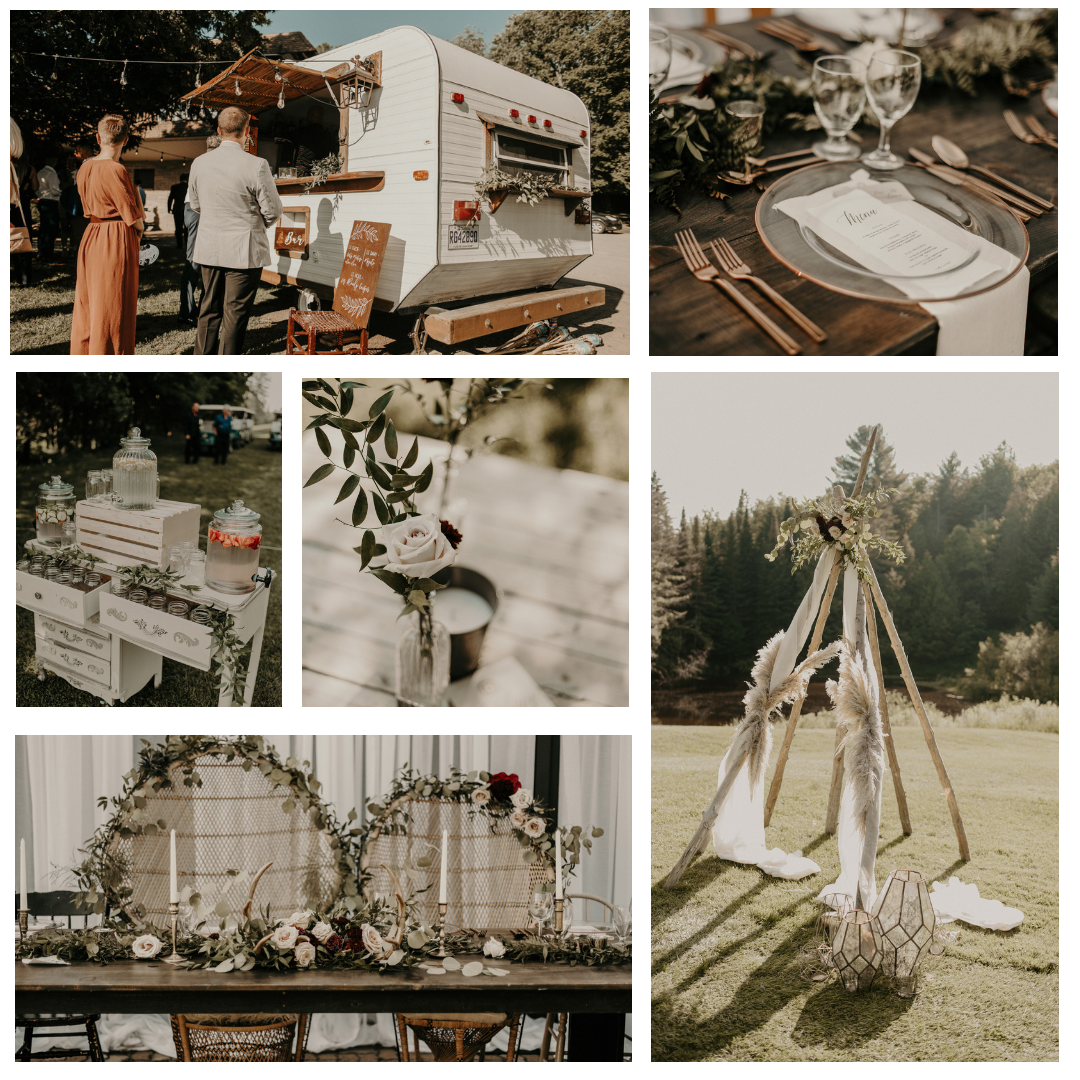 Chloe +Dany Location / Venue Golf L’oasis Photographe/Photographer Valerie Gay Bessette Video Go Brien Productions Sylisme+location / Styling+rentals Le Coeur Bohème Fleuriste / Florist Kyoto Fleurs Sucrerie / Sweets Little Leah’s kitchen