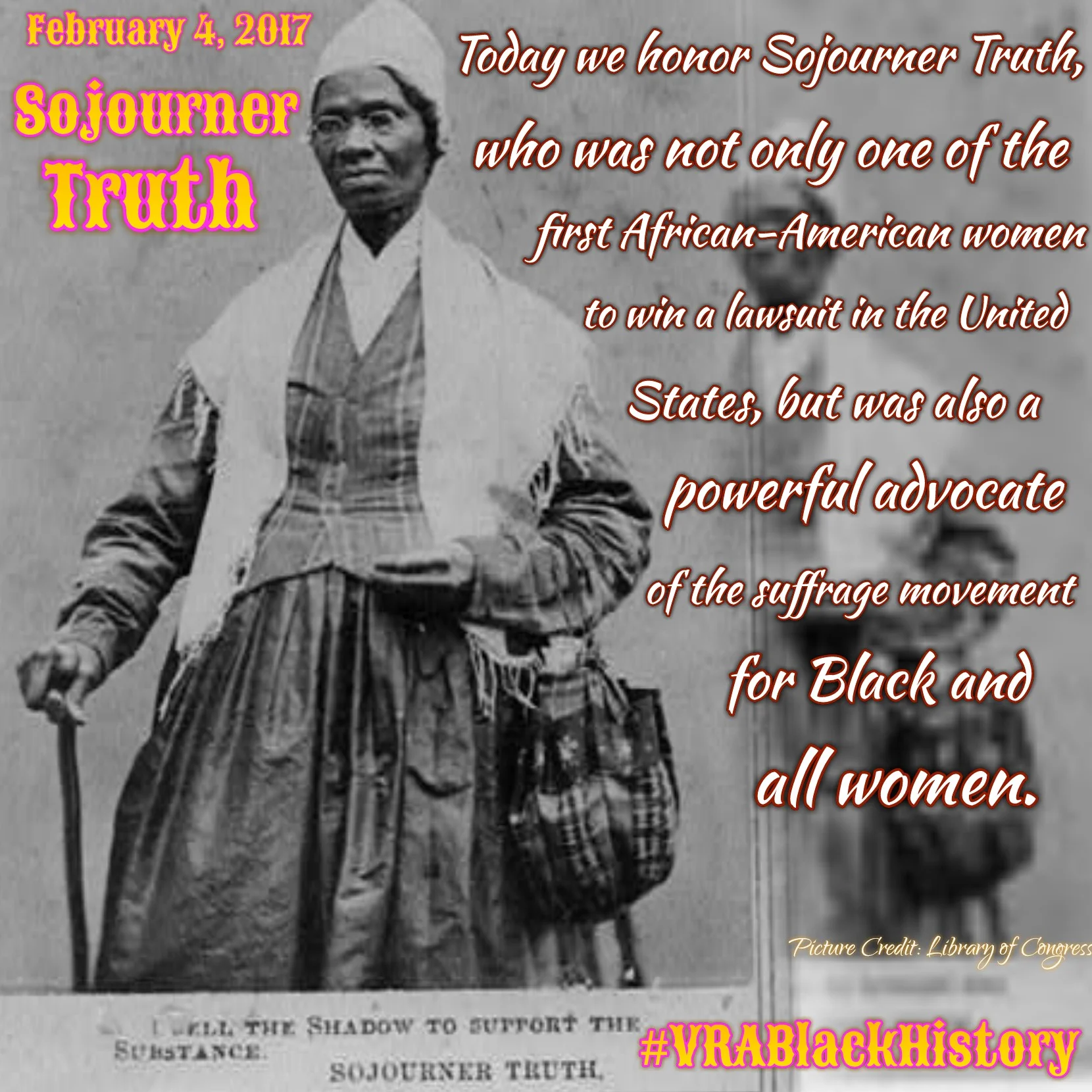 Today we honor Sojourner Truth, who was not only “one of the first African American women to win a lawsuit in the United States”, but was also a powerful advocate of the suffrage movement for Black and all women.