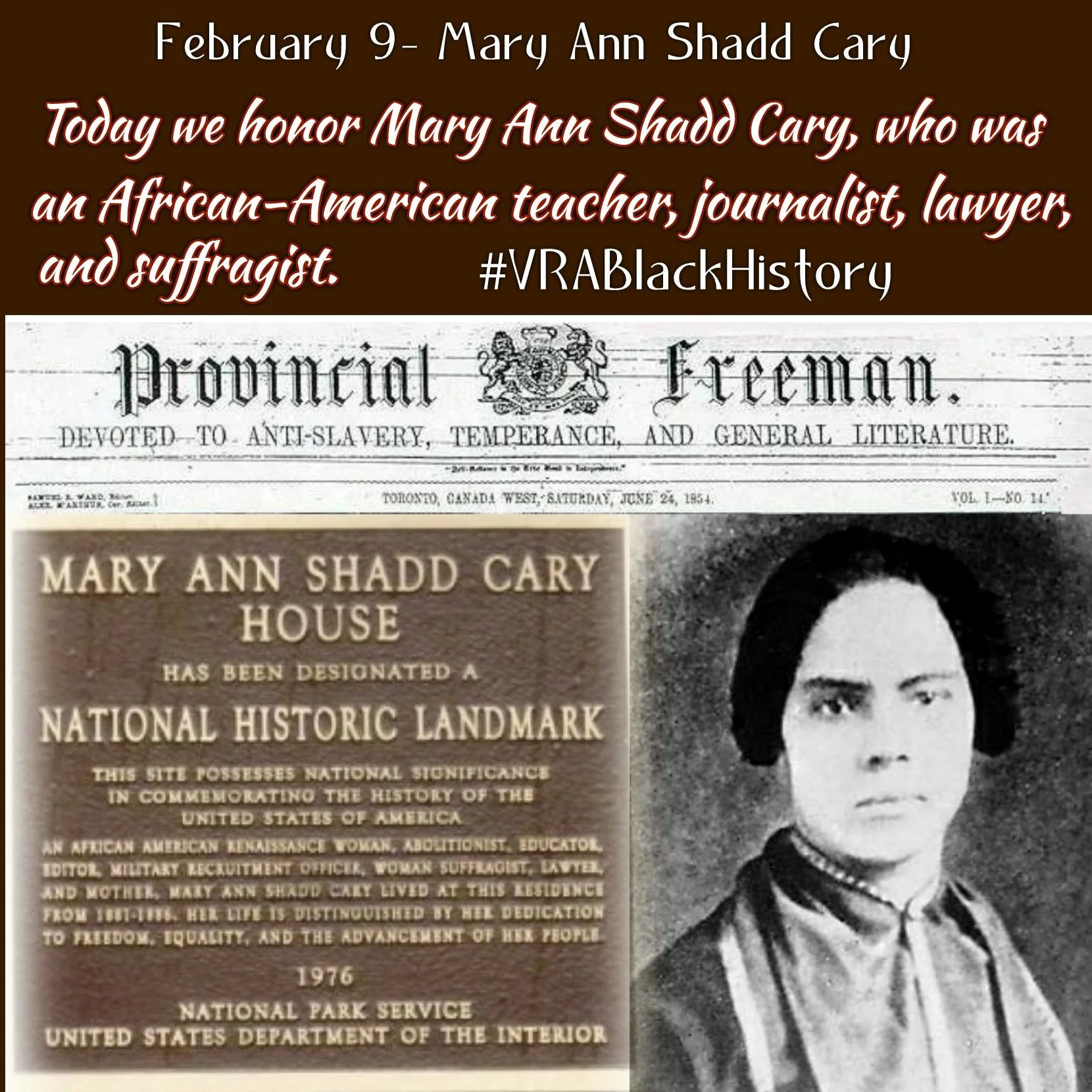 February, 9 2017- Mary Ann Shadd Cary (1823-1893) #VRABlackHistory