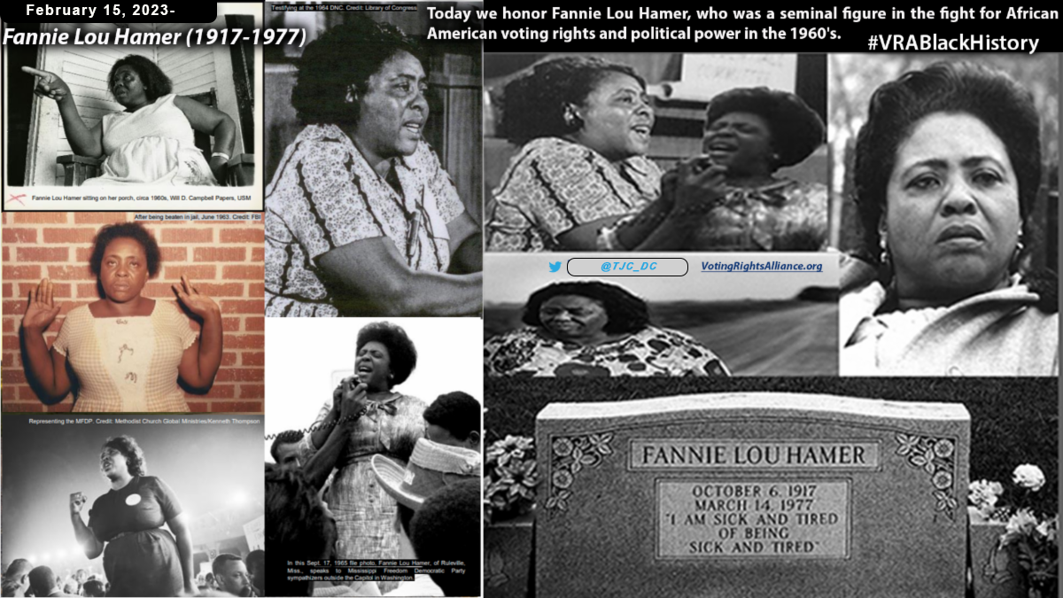 February 15th, 2023- Fannie Lou Hamer (1917-1977) #VRABlackHistory 