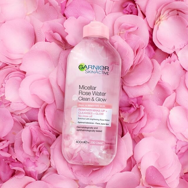 Micellar Rose Water Clean &amp; Glow cleanses, removes make-up and reveals the skins natural glow with just one cotton pad. A newcomer to the Garnier Micellar Cleansing Water range, enriched with Rose Water for a clean, healthy and glowing complexion