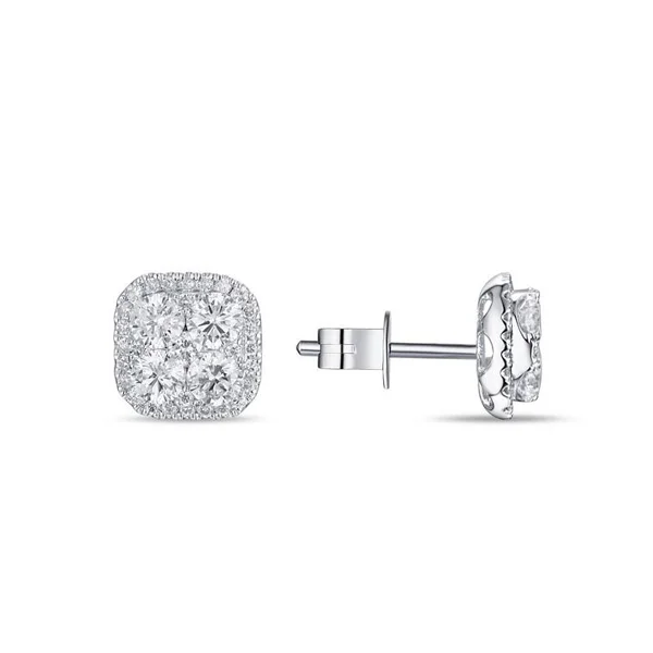 Square Pave Diamond Button Earrings
