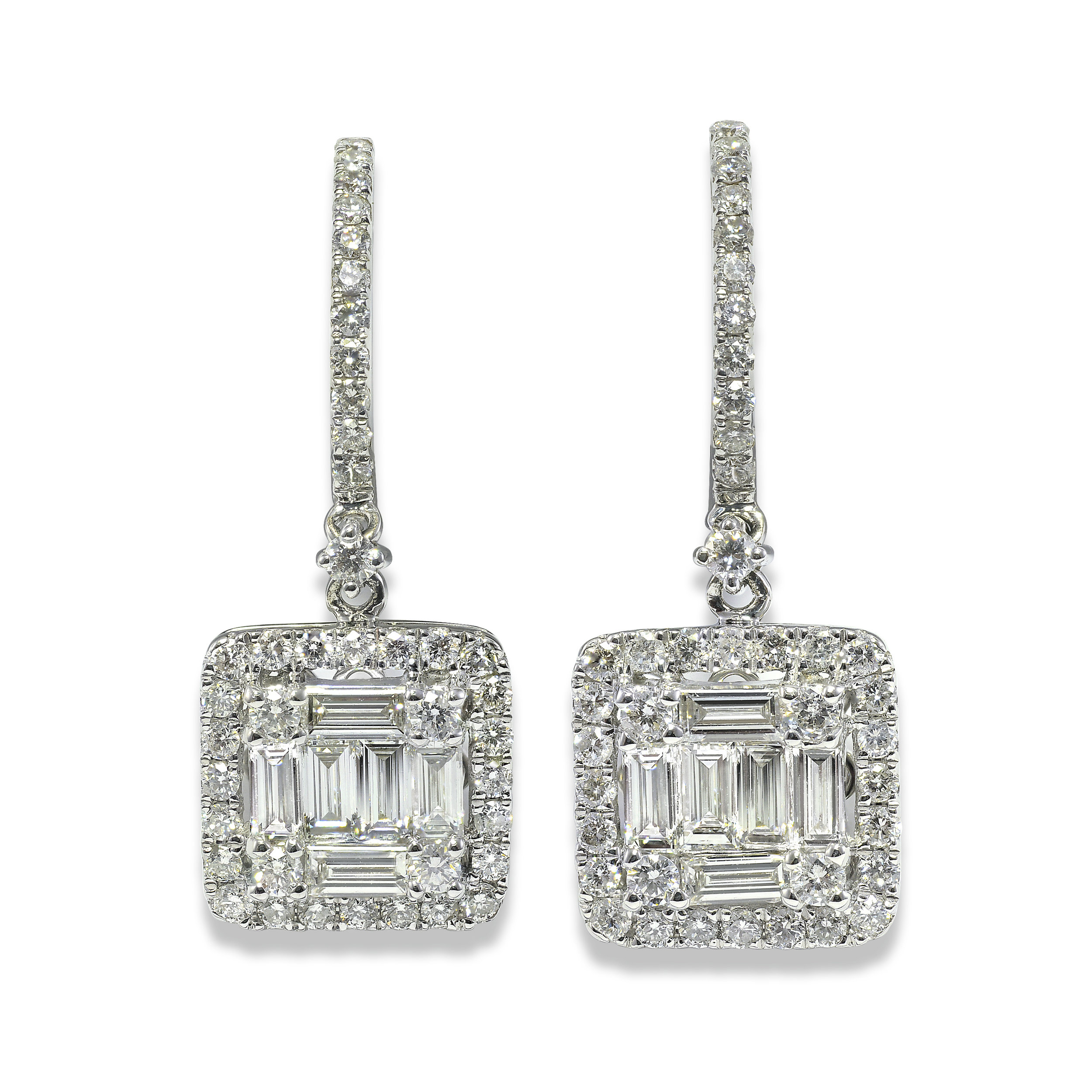White Gold Baguette Diamond Dangle Earring — Milner Diamonds