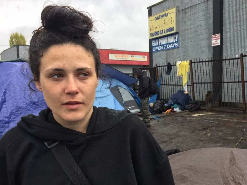 Alexandra Sayers stands by her tent and talks about living on 135A Street, also known as the Surrey Strip. The 21-year-old, who has an addiction, has been living on the Strip for about a year. JENNIFER SALTMAN/PNG / PNG Surrey drug users frustrated - Vancouver Sun Story