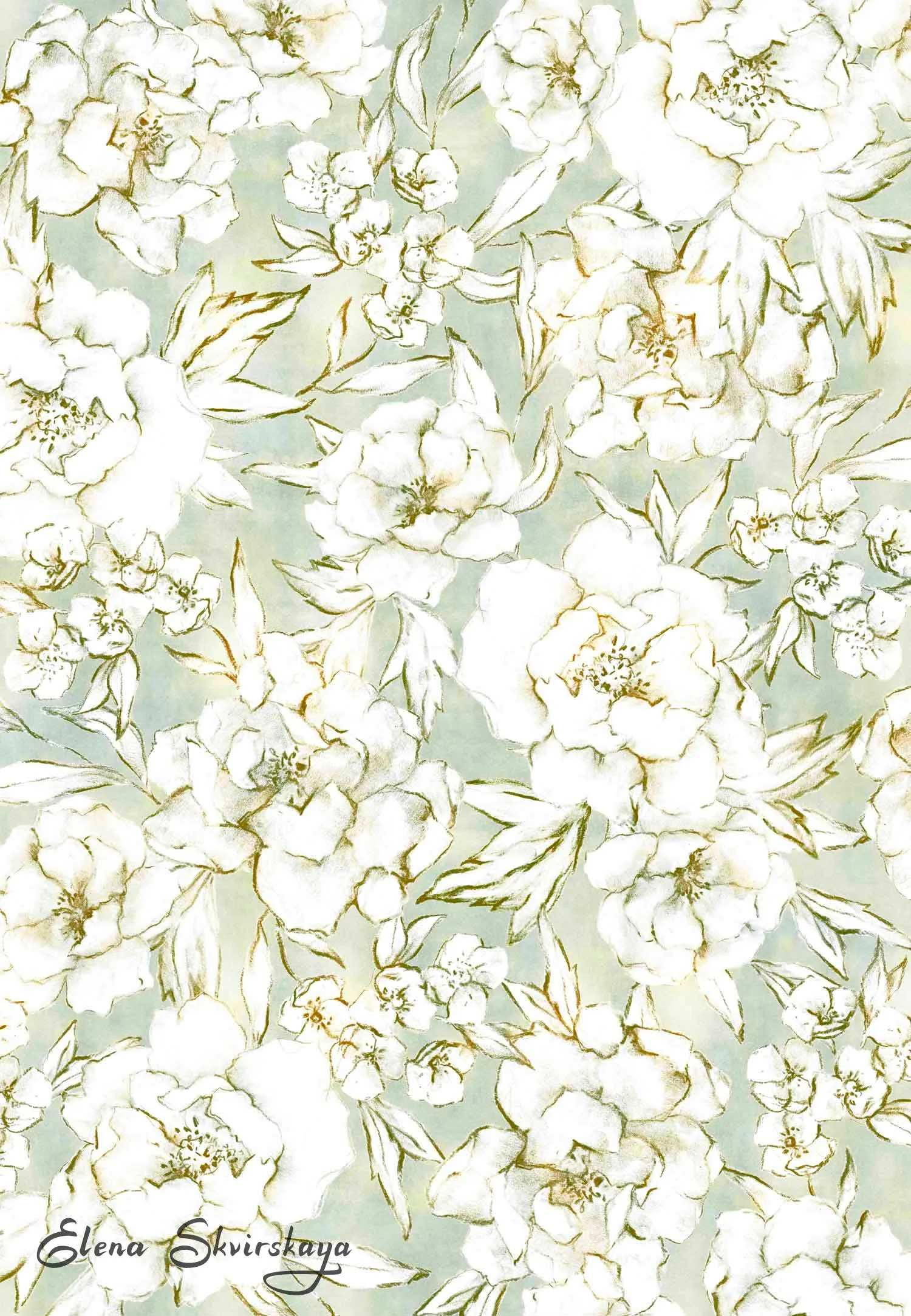 soft floral print for interior design, wallpaper, fabric