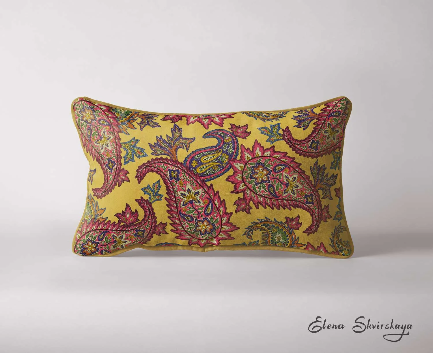 colorful paisley design on a cushion, interior decoration, home decor, mock-up