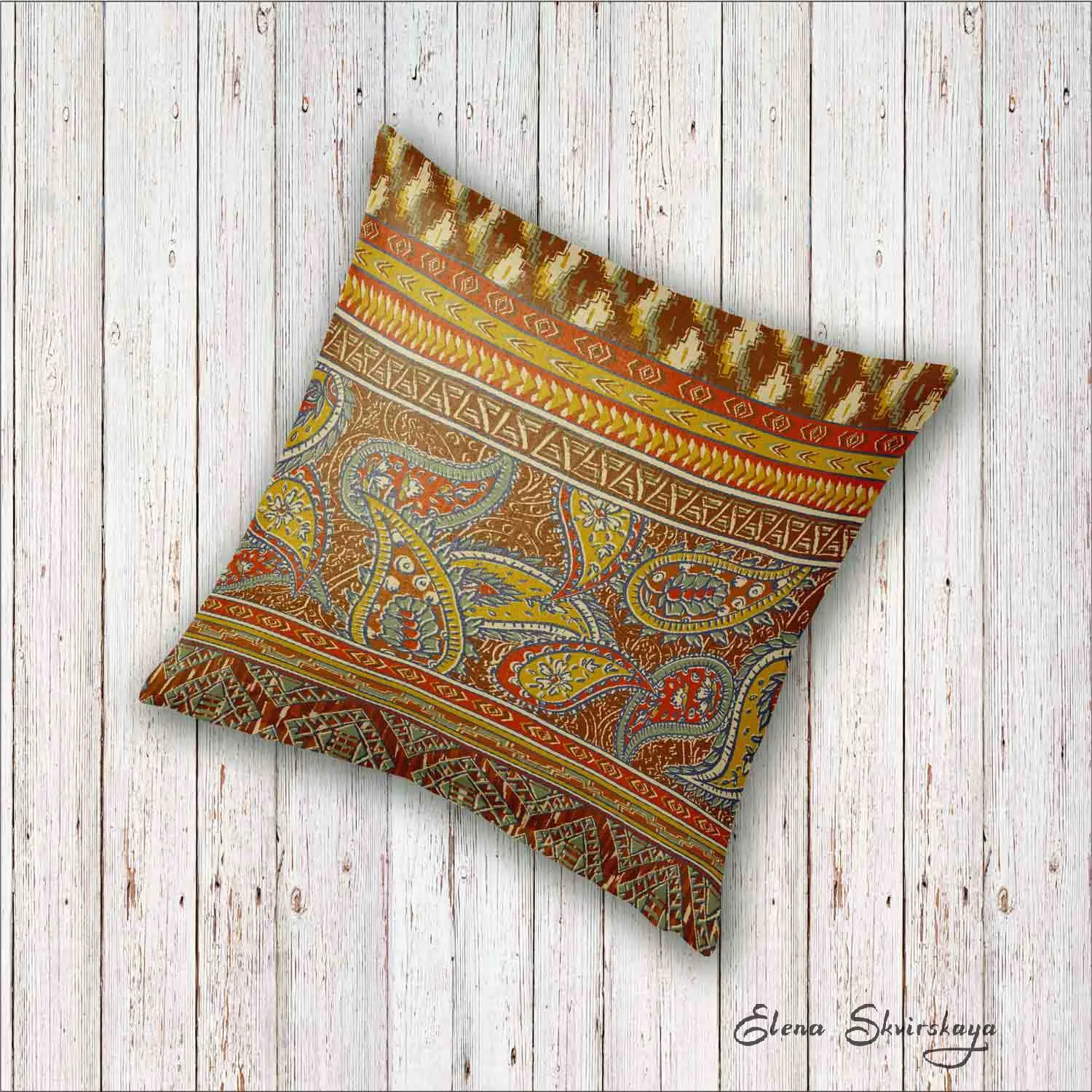 decorative paisley design on a cushion, mock up, global decor