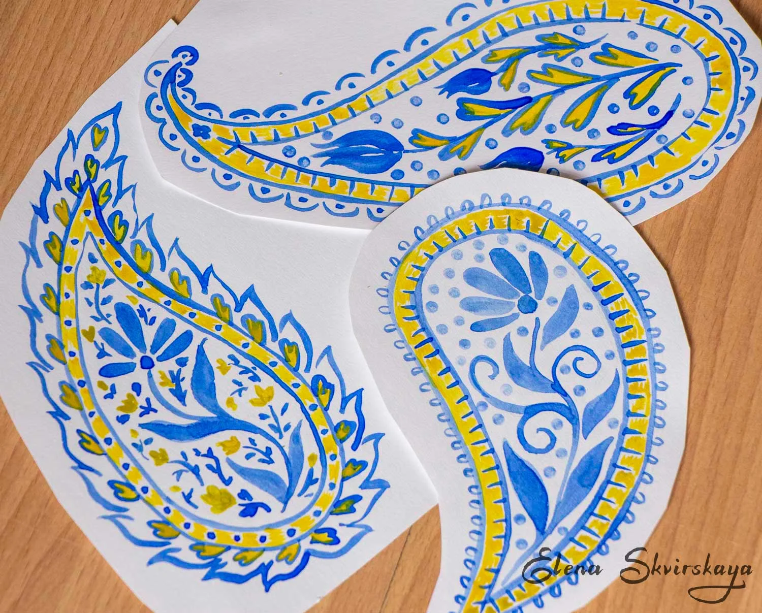 watercolor folk paisley sketches