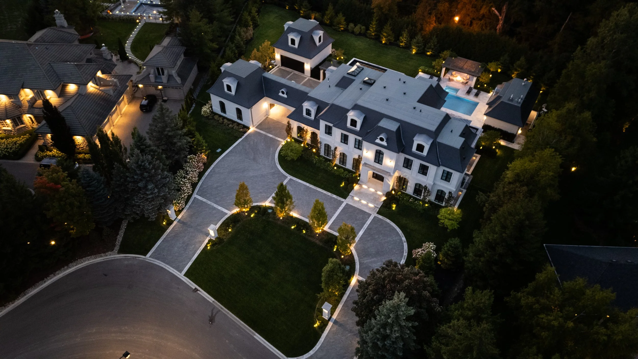 Kleinberg - Drone Shot - Landscape Lighting, Cobblestone Interlock Driveway.jpg