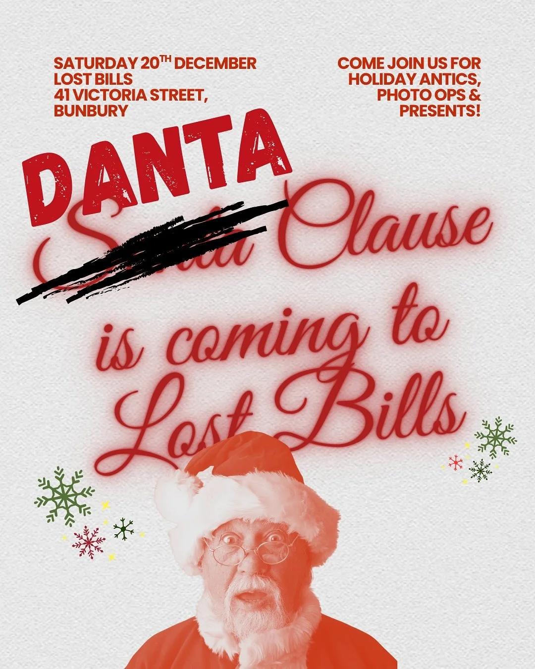 It&rsquo;s silly season yet again and have we got some silliness to share with you! Our good mate &amp; Lost Bills legend Dan will be donning a Santa suit this Saturday 20th Dec from 6pm-9pm! 

🎅 They&rsquo;ll be photo ops with Danta (Santa)
🎁 Sill