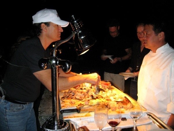 Inside The Kitchen at the Ritz Carlton in Half Moon Bay. Roated 2 pigs for President Charles Phan owner of Slanted Door fundraiser for meals On Wheels of San Francisco. 