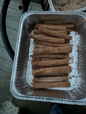 5" churros rolled in sugar cinnamon.