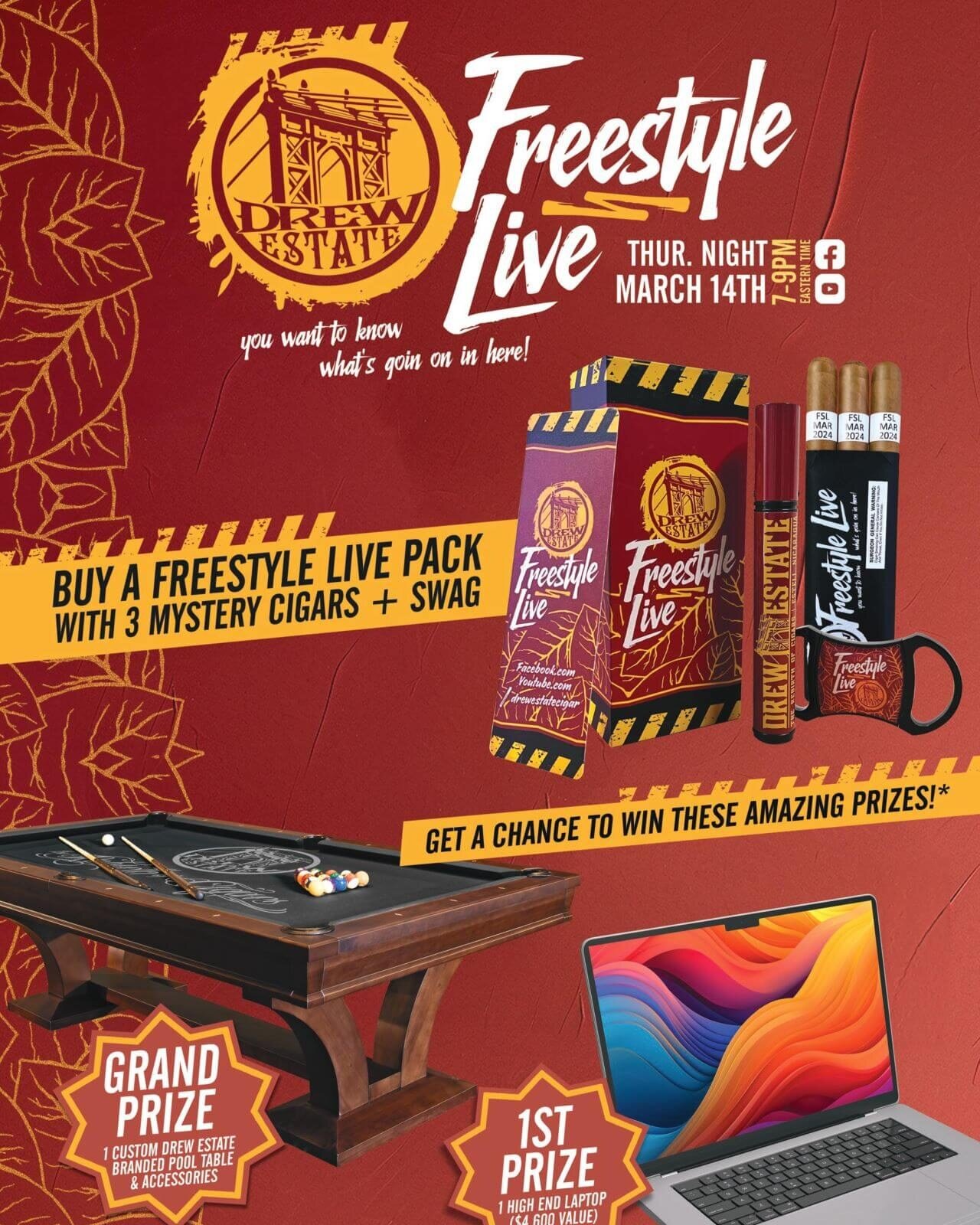 A reminder for all of you who have picked up -- or are about to pick up! -- our Drew Estate Freestyle Live packs at our THE TOBACCO COMPANY Harrisburg or Lemoyne locations. TODAY, Monday 2/26/24 at 11:59:59 PM EST, is the final day to register for pr