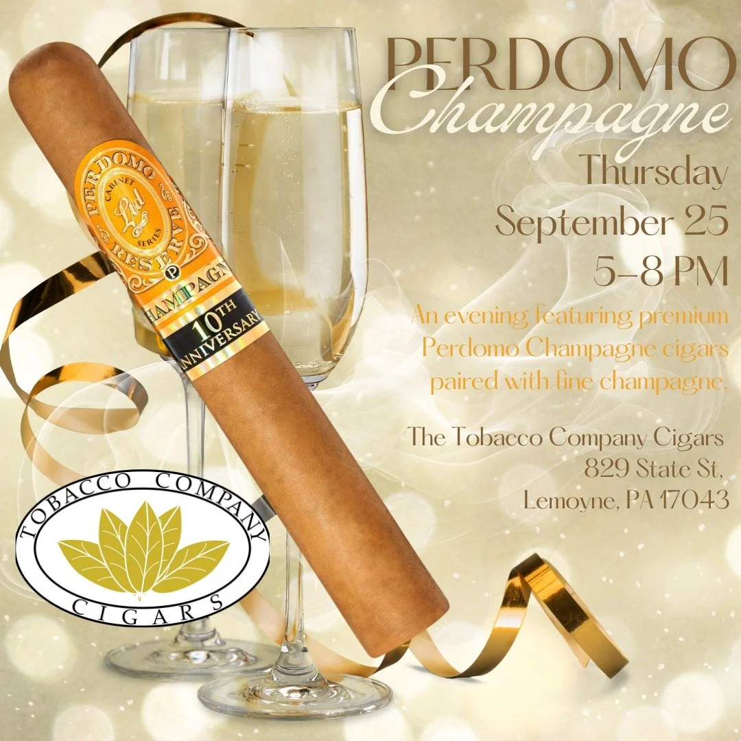 On September 25 from 5-8 PM we'll be featuring the entire Perdomo Cigar line and celebrating with Champagnes and champagne. 🥂 

Join us in the State Street Plaza, Lemoyne and find out why @perdomocigars are a favorite of our Central Pennsylvania cig