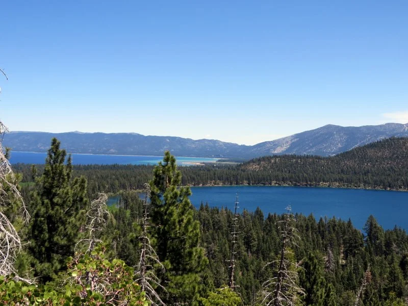 Looking back to Lake Tahoe and Fallen Leaf lake from the trail
