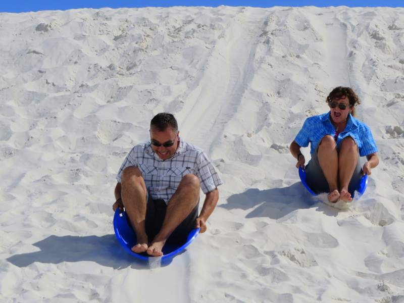 Just before I beat Iain in a sledding race White Sands National Monument