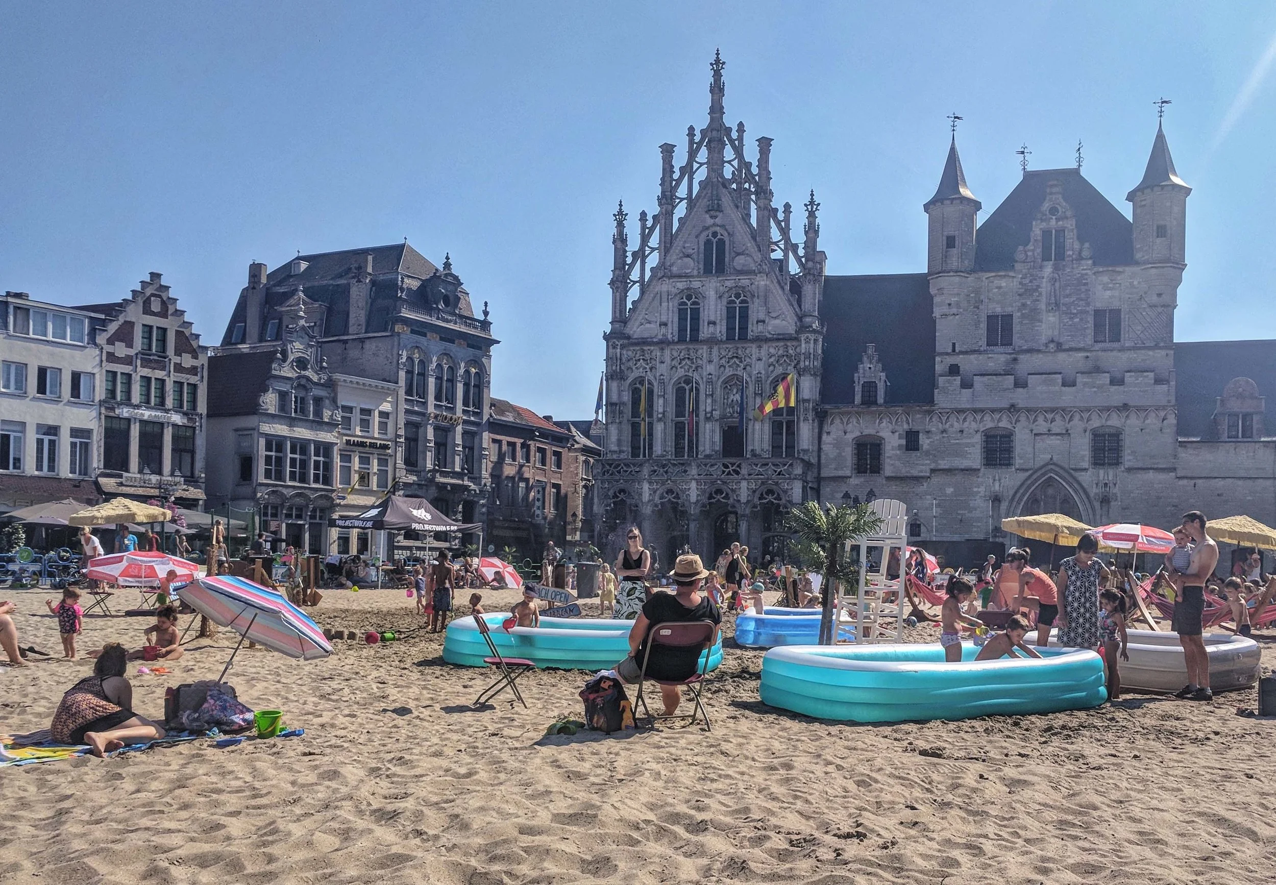 The temporary beach in the city square