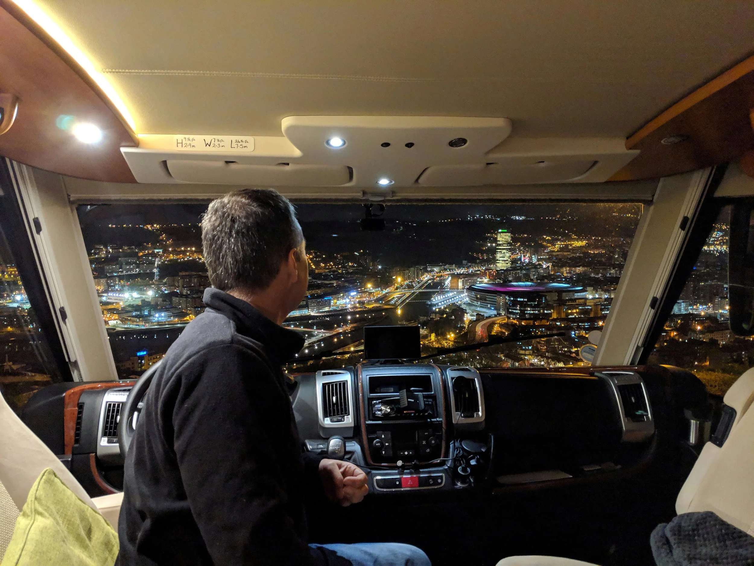 The view from the cockpit flying over Bilbao
