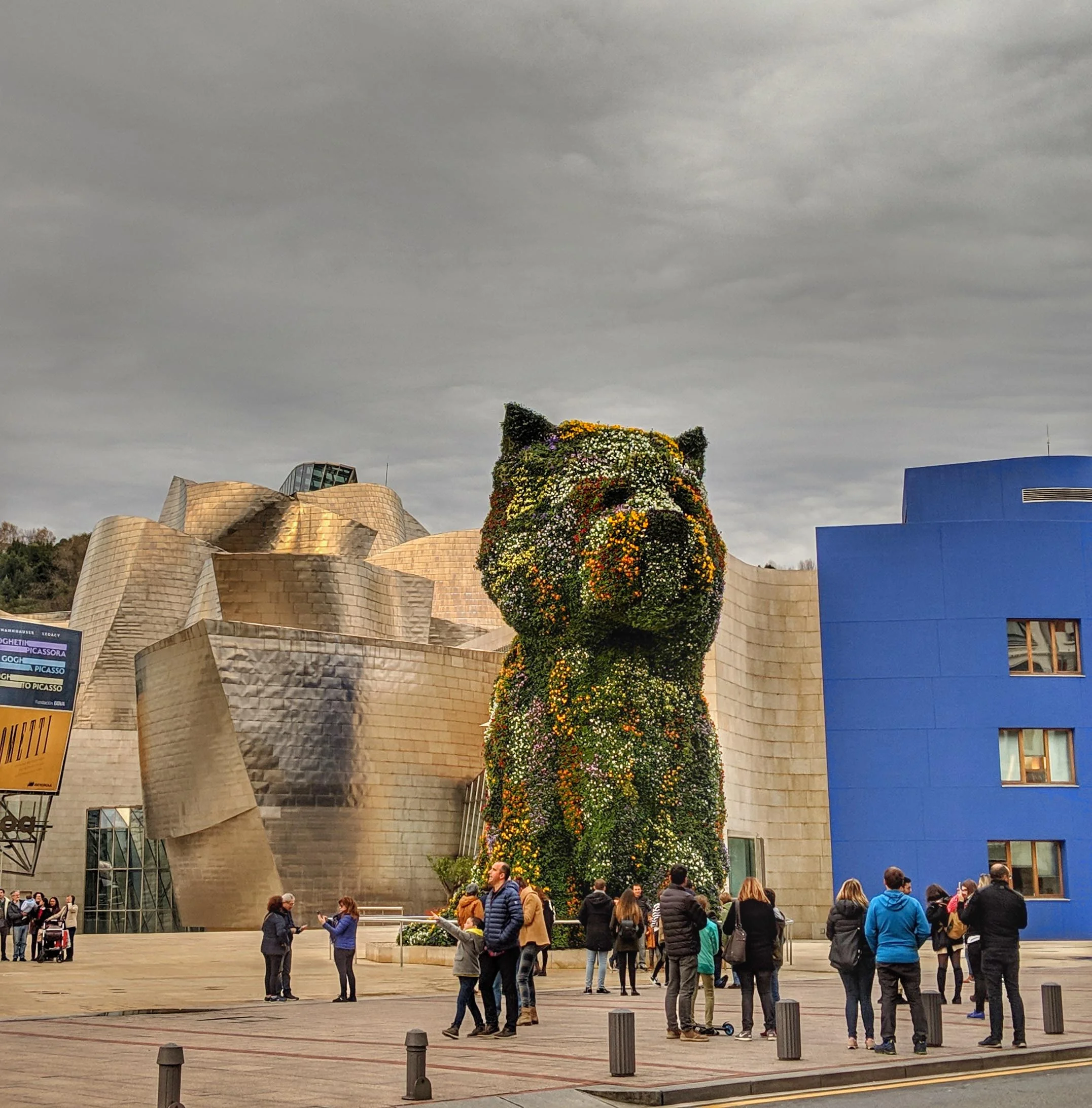 Gorgeous dog of flowers outside the Guggenheim