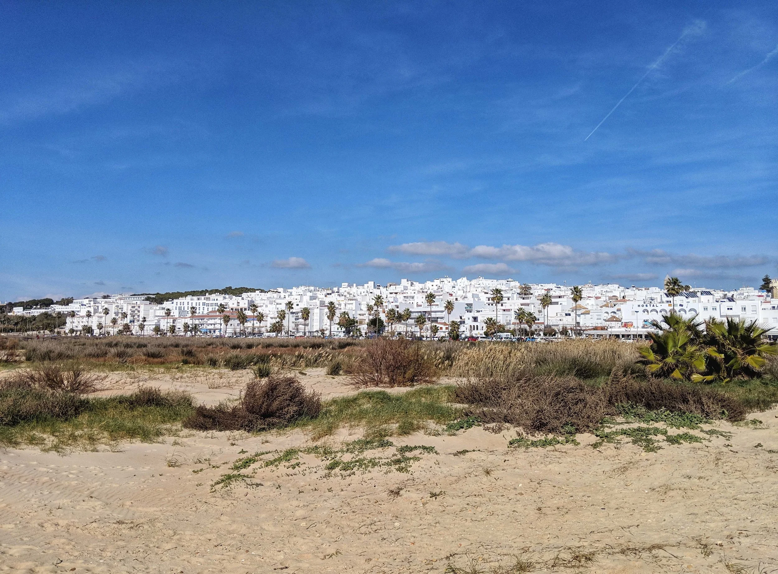 Looking back at the town from the beach in Conil