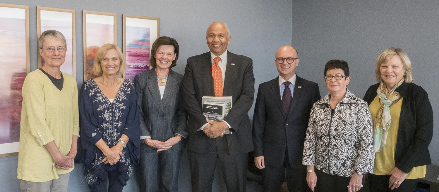 l-r: Susan VandenBerg, Leslie Matthews, Ellen VanderMey, Jean Mallebay-Vacqueur, Guillaume Lacroix, Jane Larson and Sue Murphy