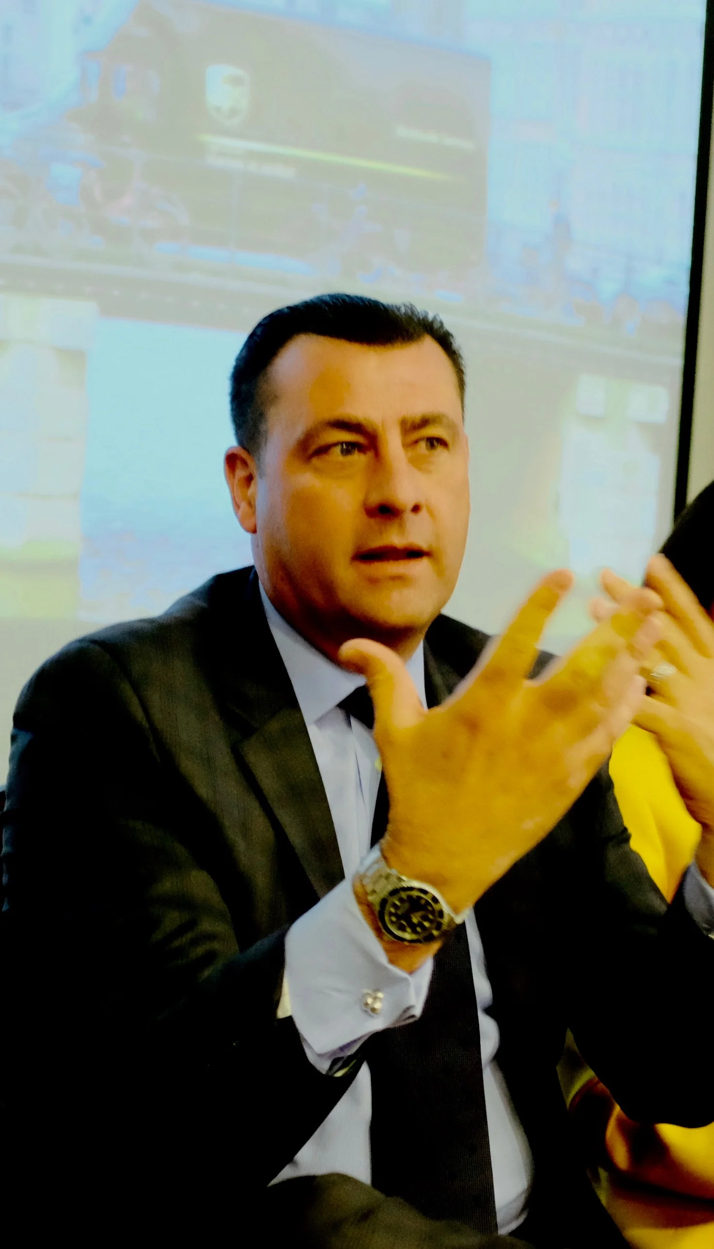 Humberto Hernandez, UPS Senior Account Manager, successfully addresses the crowd at the NYSCHCC's 2016 Trade Mission to Colombia