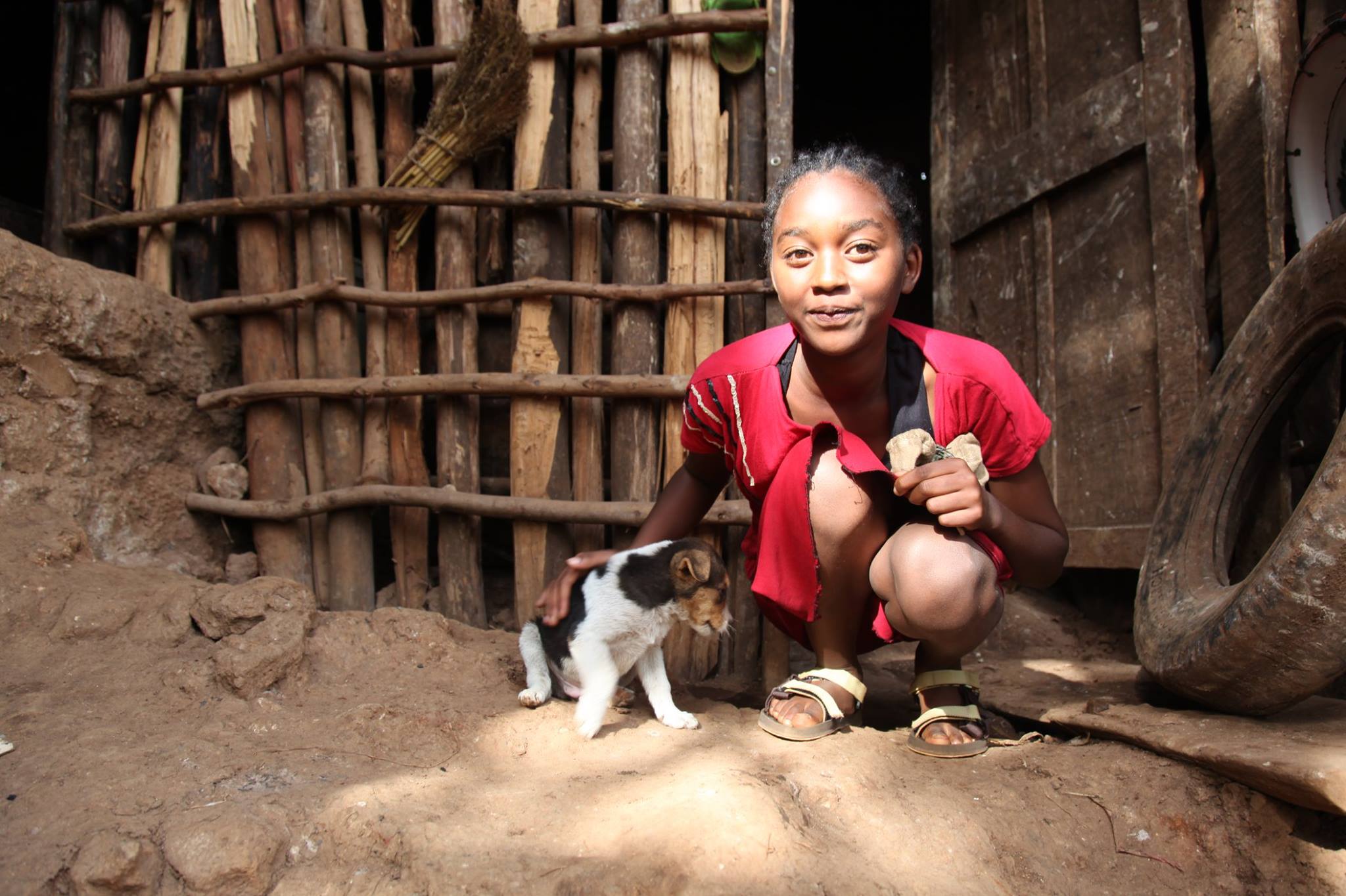 GGRF Athletic Scholar Firehiwote and her new puppy at her home in Sodo, Ethiopia.