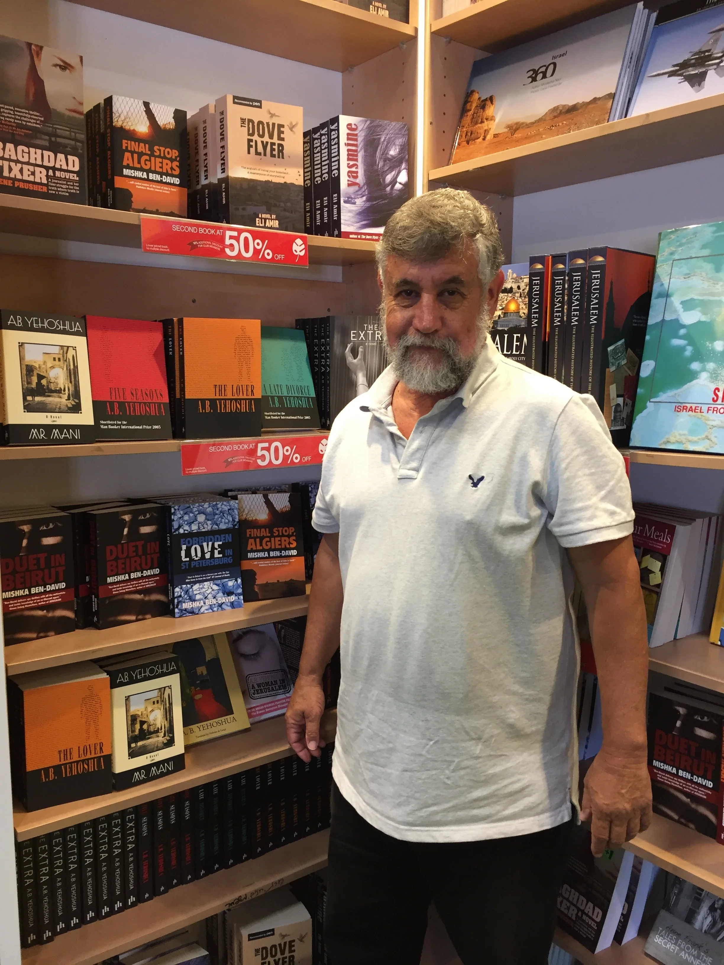 Mishka Ben-David at the Halban Publishers' stand
