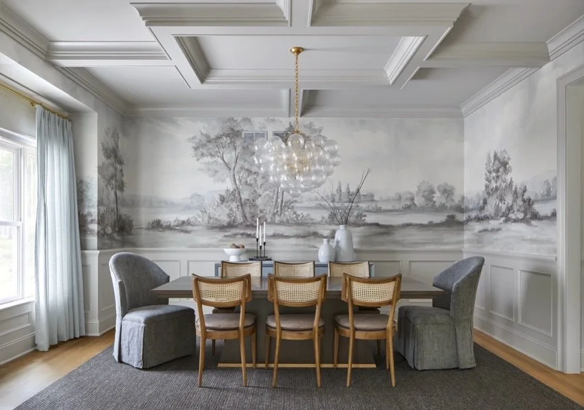 This dining room came first. 
Soft blues, warm woods, quiet neutrals, intentional restraint. The rest of the house followed suit with the same peaceful palette. @design_nj loved it so much, they published it on the cover of their April/May 2025 issue