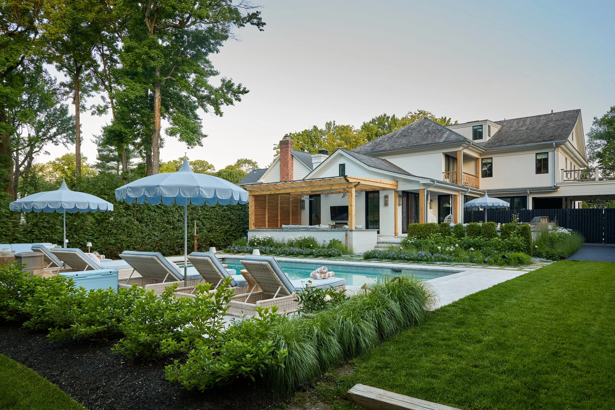 Luxury backyard with pool, pergola and patio with cedar architectural accents in Westfield NJ.jpg