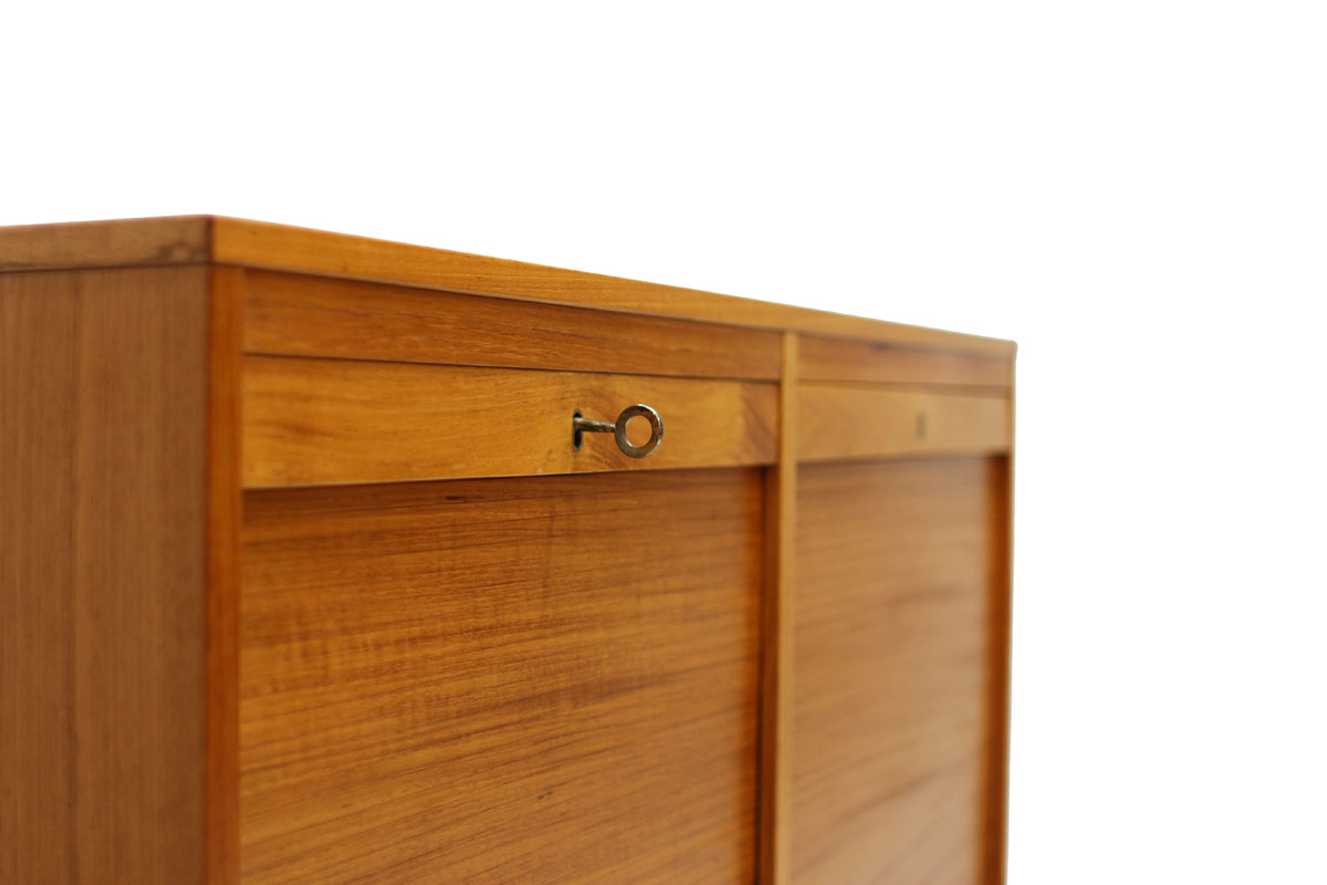 Mid-Century Modern Era Danish Teak Filing Cabinet with 2 Tambour Doors and 4 Drawers